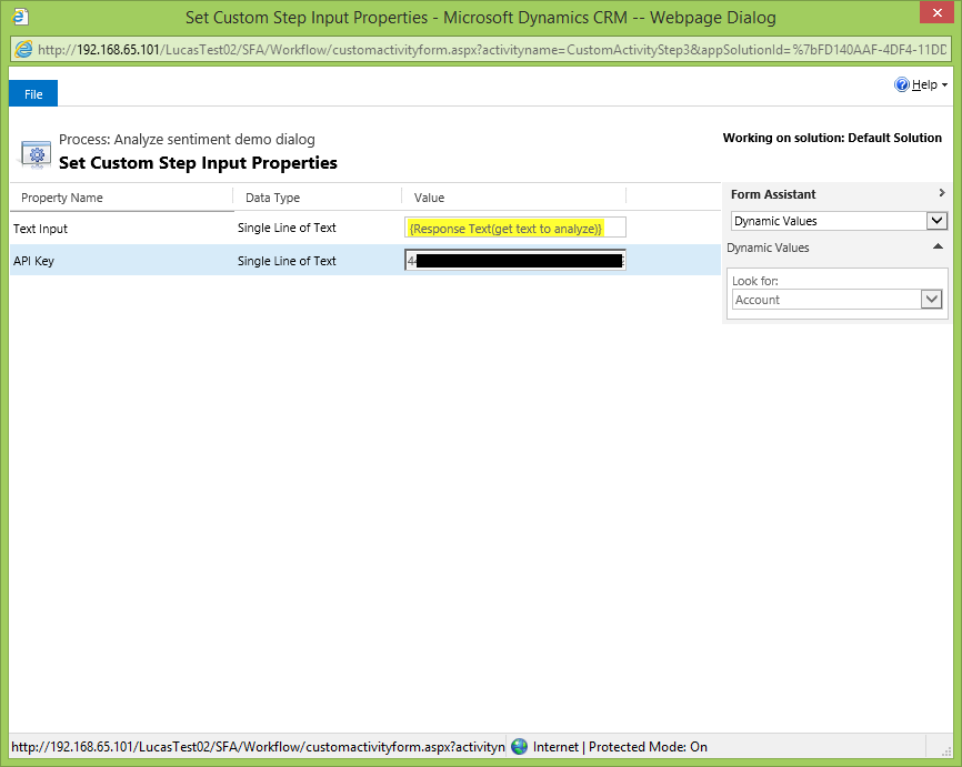 Sample dialog definition - custom workflow activity call