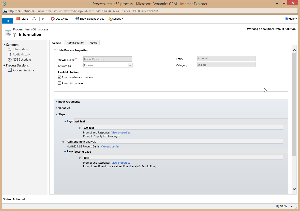 CRM sentiment analysis dialog