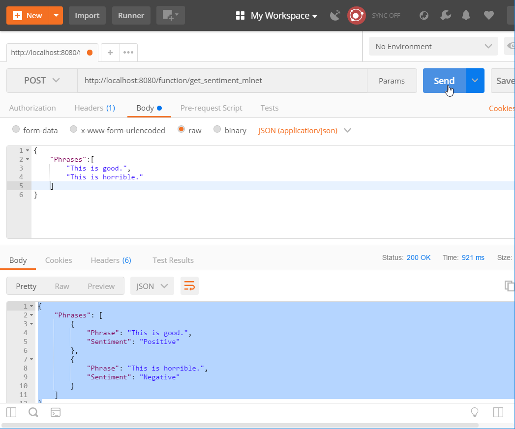 Sentiment analysis function